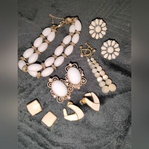 White Earring Lot With Bracelet